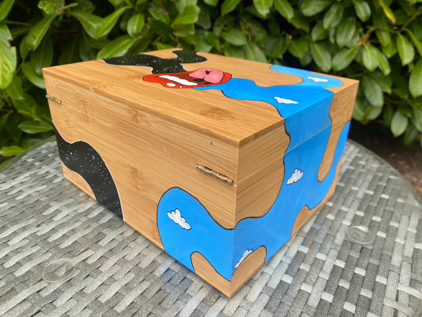 Between Two Worlds XXL Hand Painted Wooden Stash Box With a Removable Rolling Tray & 3 Stash Pots - Limited Edition 1 of 1 Box